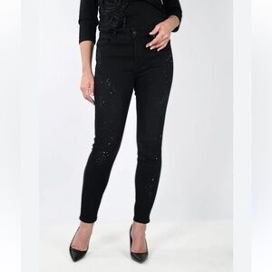 New Blue Spice Rhinestone Black Distressed Skinny Jeans